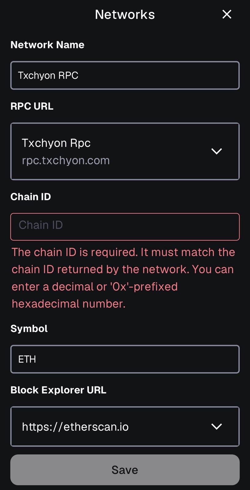 Filled form with Txchyon RPC